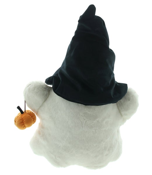 Dekorative Halloween-Geistfigur mit Hexenhut und Kürbis