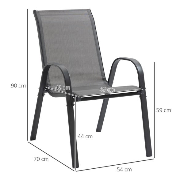 Outsunny 2er Set Gartenstuhl Stapelstuhl mit Armlehne Essstühle Garten Metall Mesh-Gewebe Grau 70 x 54 x 90 cm