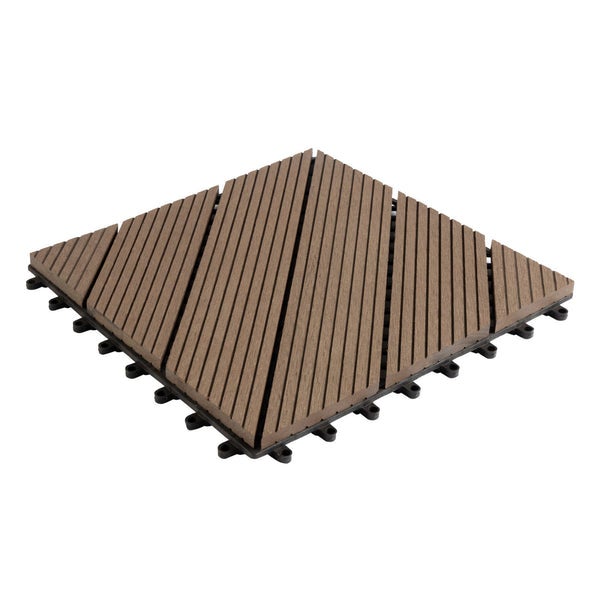 FLOORDIREKT WPC-Klickfliese Classic - Wetterbeständige Terrassenfliese - Dunkelbraun 30 x 30 cm