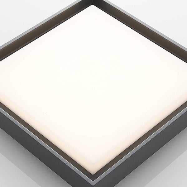 Quadratische LED-Deckenleuchte mit dunkelgrauem Rahmen und weißem Diffusor.