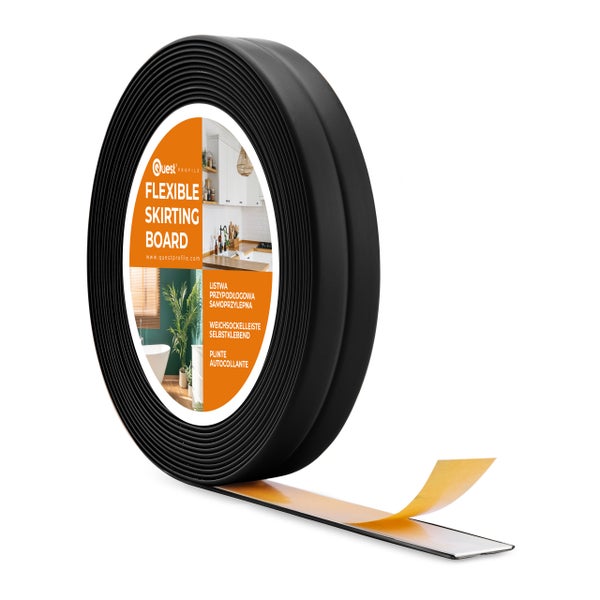 Quest Weichsockelleiste Selbstklebend 10 x 10 mm, PVC Knickleiste , Flexibel, Schwarz, 5 Meter