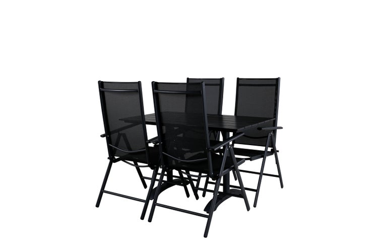 Denver Gartenset Tisch 70x120cm und 4 Stühle Break schwarz. 70 X 120 X 74 cm