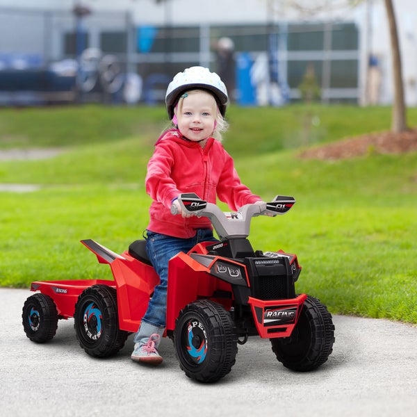 HOMCOM Kinder Elektro-Quad 6V Kinderquad,mit Anhänger für Kinder 1,5-3 Jahre, 2,5 km/h, 106 x 41,5 x 48,5 cm, Metall, Rot