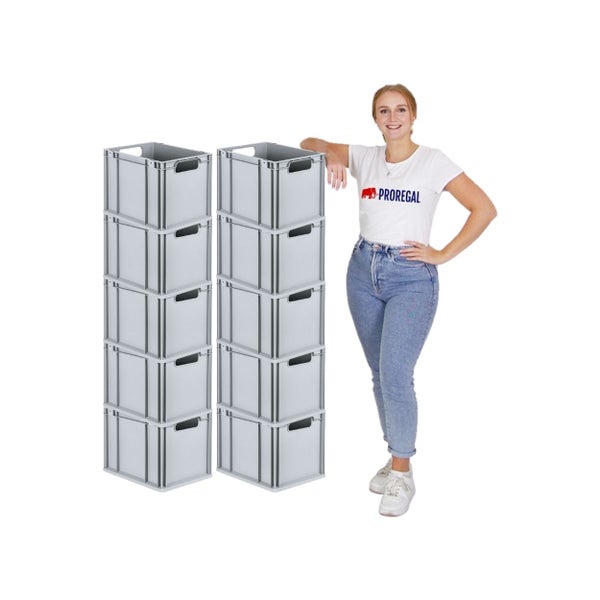 PROREGAL Spar Set 10x Eurobox Nextgen Economy Mit Scharnierdeckel & Blauen Schiebeschnappverschlüssen Griffe Offen HxBxT 32 x 30 x 40 cm 30 Liter