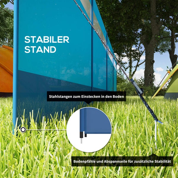 Outsunny Camping Windschutz, 4 Paneele Sichtschutz mit Sichtfenster, 725 x 140 cm, Polyester, Stahl, Blau