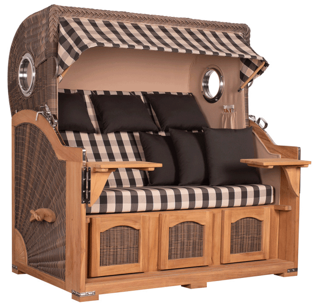 Strandkorb Rantum Grande XXL Teak Bullauge PE grey Dessin 505