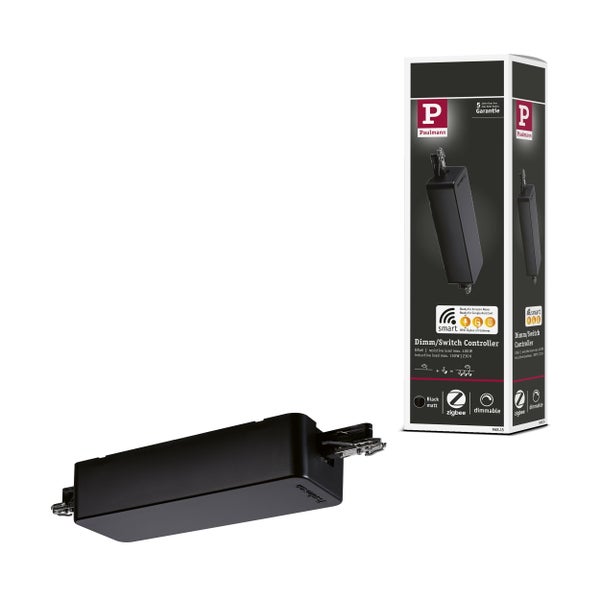 Paulmann URail Smart Home Dimm- und Schalt-Controller Zigbee in Schwarz matt mit Verkaufsverpackung.