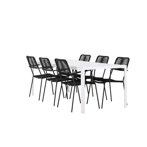 Gartentischset mit acht Stühlen und weißem Tisch