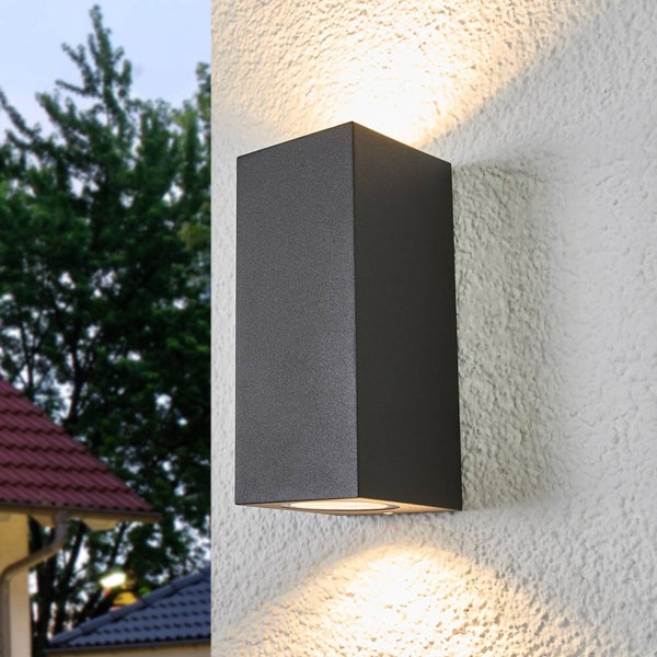 Lucande Wandleuchte außen Xava (Modern) in Schwarz aus Aluminium (2 flammig, GU10) - Außenwandleuchten Wandlampe Led Außenlampe Outdoor für Außenwand/Hauswand Haus Terrasse & Balkon