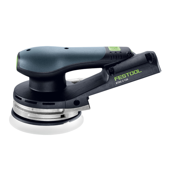 Festool Akku-Exzenterschleifer ETSC 2 125 mit ergonomischem Griff und 125 Millimeter Schleifteller.