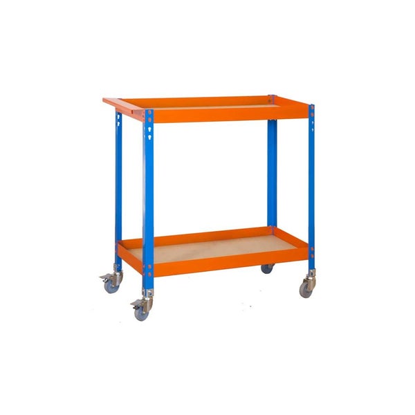PROREGAL Montagewagen Transportwagen Muli Wood HxBxT 103x90x40 cm 2 Holzböden Blau-Orange