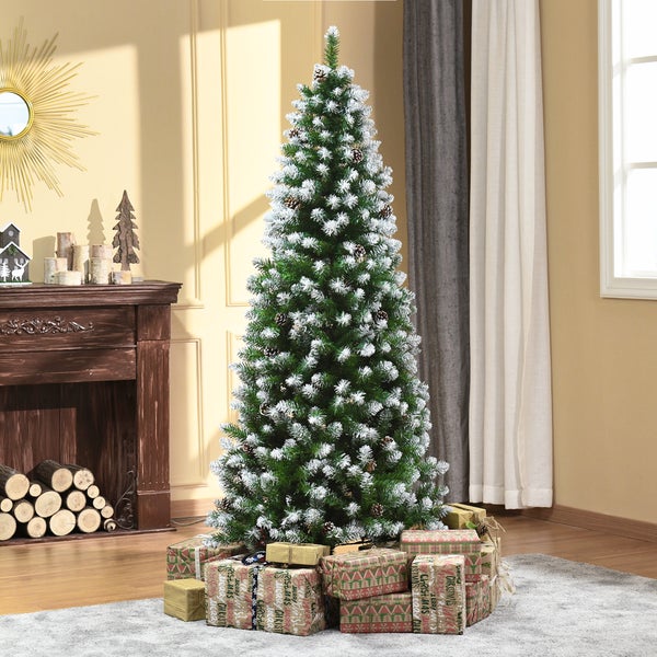 HOMCOM Künstlicher Weihnachtsbaum, 180 cm Christbaum mit Kunstschnee 630 Astspitzen faltbar Standfuß, für Weihnachtsfest, Indoor, Grün+Weiß