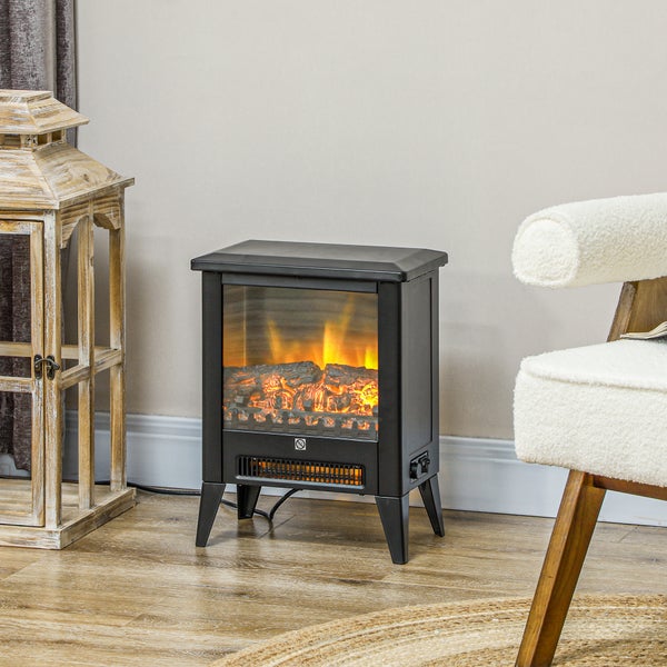 HOMCOM Elektrokamin Elektrischer Kamin mit Heizung, LED-Flammeneffekt, 1800 W Standkamin mit niedrigem Geräuschpegel, Überhitzungsschutz für Wohnzimmer, Schlafzimmer, Schwarz