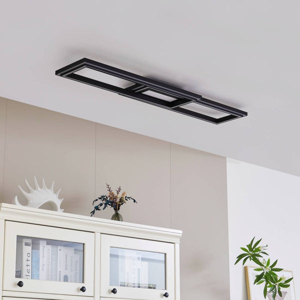 Moderne Deckenleuchte mit zwei Rahmen. Maße: Breite 115 Zentimeter, Tiefe 30 Zentimeter, Höhe 7,55 Zentimeter.