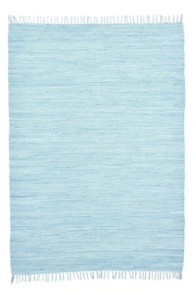 Handgewebter Fleckerlteppich aus Baumwolle Chindi Hellblau 40x60 cm