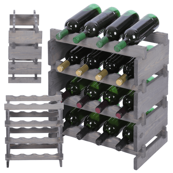 Weinregal VINOTECA FLEX PRO HxBxT 51x46x28cm 16 Flaschen auf 4 Ebenen Massives Kiefernholz Grau
