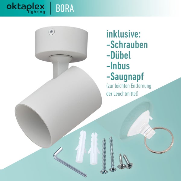 Bora Deckenstrahler 1-flammig GU10 LED Spotleuchte 230V schwenkbar für Decke Wandmontage Aluminium weiß