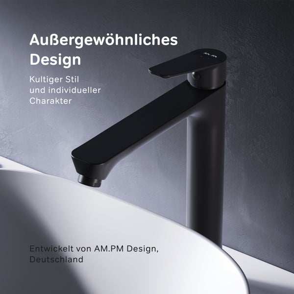 AM.PM Waschtischarmatur für Aufsatzwaschbecken mit Klick-Ablaufgarnitur FTA92222 Hit Schwarz matt