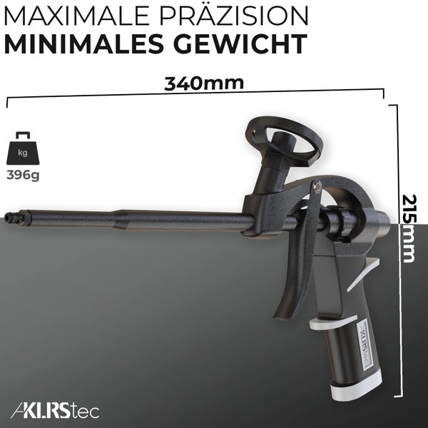 KLRStec® PROFESSIONAL PU Schaumpistole Teflon beschichtet (PTFE) - Profi Montagepistole I Bauschaumpistole mit Einhandjustierung (1k & 2k 750ml) inkl. Zubehör