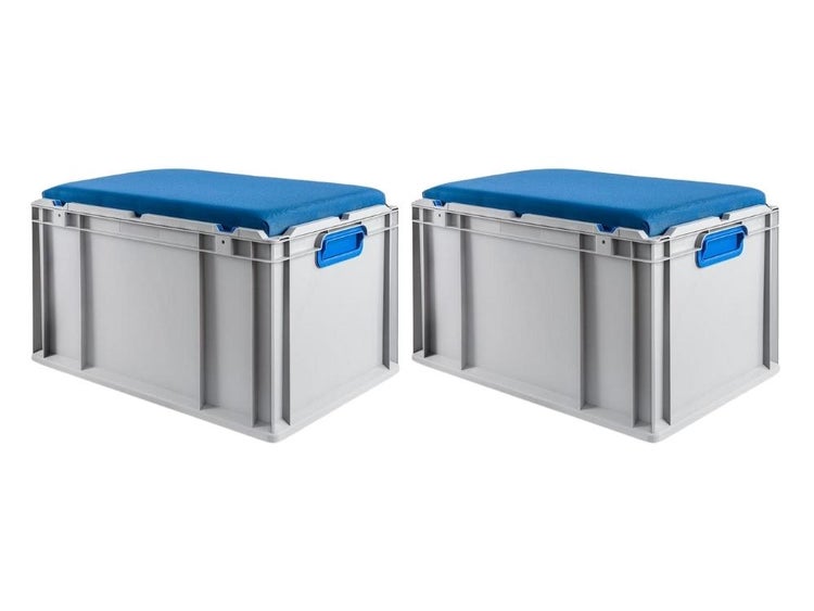 PROREGAL SparSet 2 x Eurobox NextGen Seat Box Blau HxBxT 36,5 x 40 x 60 cm 65 Liter Griffe Geschlossen Eurobehälter Sitzbox Transportbox