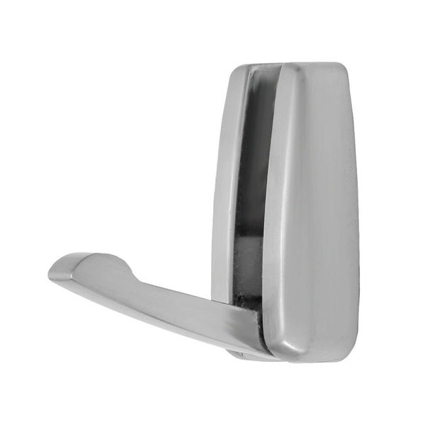 Moderner silberfarbener Wandhaken aus Metall mit matter Oberfläche für Bad und Küche.