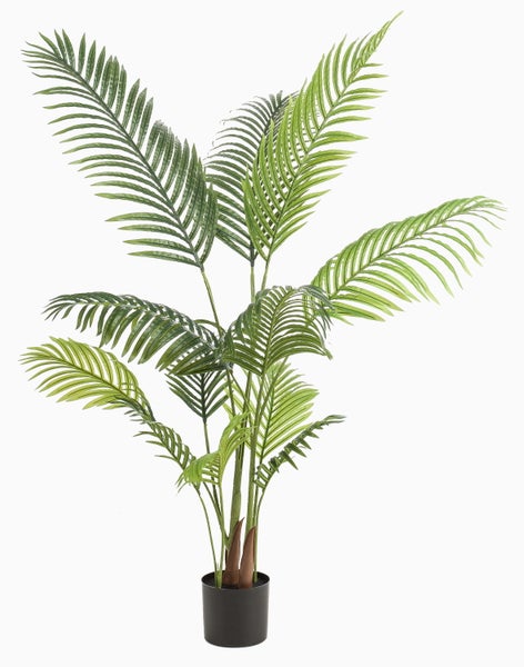 Künstliche Palme in schwarzem Topf, naturgetreue Kunstpflanze für die Innendekoration.