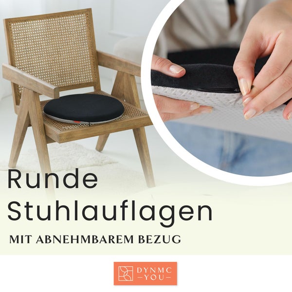 Sitzkissen Stuhl - Stuhlkissen 40x40 - Rund 2er Set Schwarz - TEST SEHR GUT - INNOVATIONSPREIS ERGONOMIE - Mittelhart H3 - Sitzkissen Bank Memory Schaumstoff - Sitzpolster Stuhl - Stuhlauflage