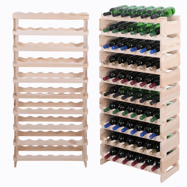 Weinregal VINOTECA FLEX PRO HxBxT 135x65x28cm 60 Flaschen auf 10 Ebenen Massives Kiefernholz Natur unbehandelt