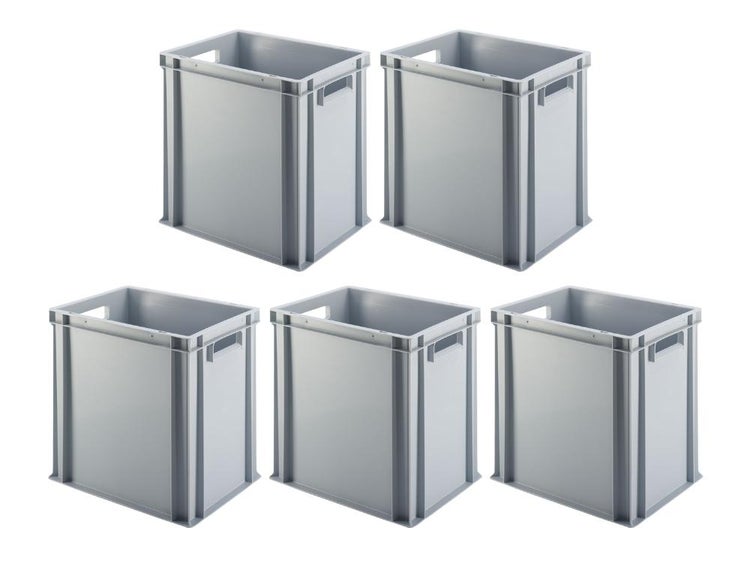 PROREGAL SparSet 5x Eurobehälter mit Offenem Griff HxBxT 40 x 30 x 40 cm 37 Liter Grau Eurobox Transportbox