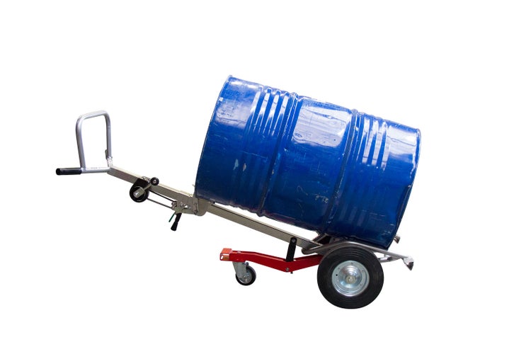 Blaues Fass auf einer Fasskarre