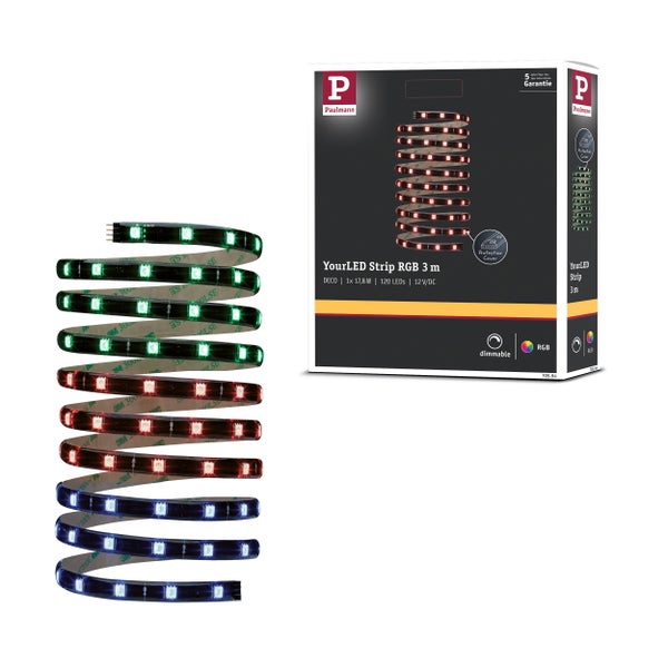 Paulmann YourLED Strip RGB 3 Meter mit 120 LEDs, inklusive Verpackung mit Paulmann Logo, dimmbar, 5 Jahre Garantie.