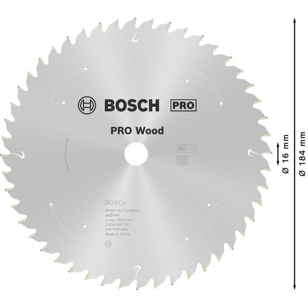 Bosch Pro Wood Sägeblatt mit 184 Millimeter Durchmesser