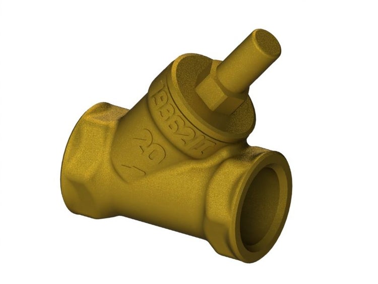 Schrägsitzventil aus Messing für Sanitär- und Heizungsinstallationen.