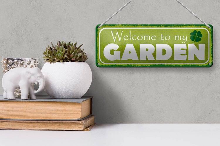 Blechschild Spruch 27x10cm welcome to my Garden Garten Dekoration