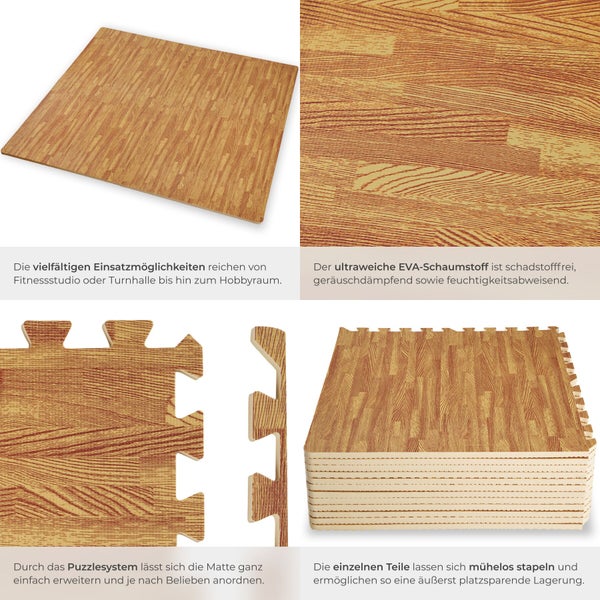Puzzlematte aus Schaumstoff mit Holzoptik für Fitness, Sport und Hobby