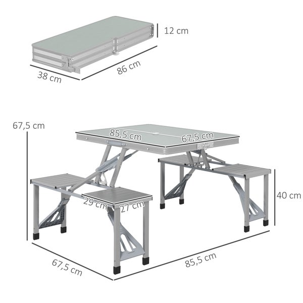 Outsunny Campingtisch Klapptisch mit 4 Stühle Klappbarer Gartentisch aus Aluminium leicht Multifunktionstisch 4 Personen Beistelltisch für Garten Terrasse Balkon 85,5 x 135cm Grau