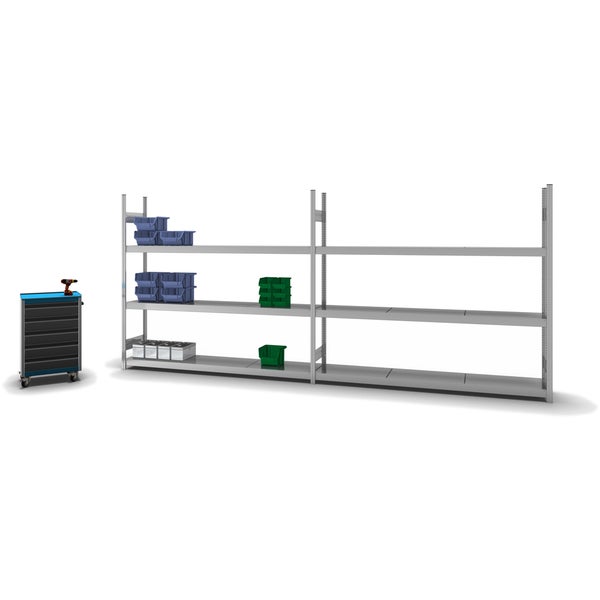 PROREGAL Weitspannregal Stecksystem T-Profil Grundregal HxBxT 200x225x40 cm 3 Ebenen Stahlplatten Fachboden Fachlast 350 kg Verzinkt