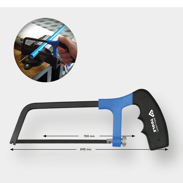 Handsäge mit den Maßen 150 mm und 245 mm sowie Brilliant Tools Logo