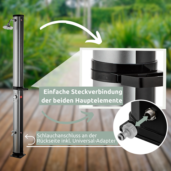 holz4home Solardusche mit Wasserspeicher für Garten Pool und Camping Gartendusche Inklusive Schutzhülle 35 Liter