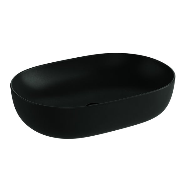 EMKE Aufsatzwaschbecken 60 x 41,5 cm, Oval, Mattschwarz, Keramik, Ohne Armaturbohrung