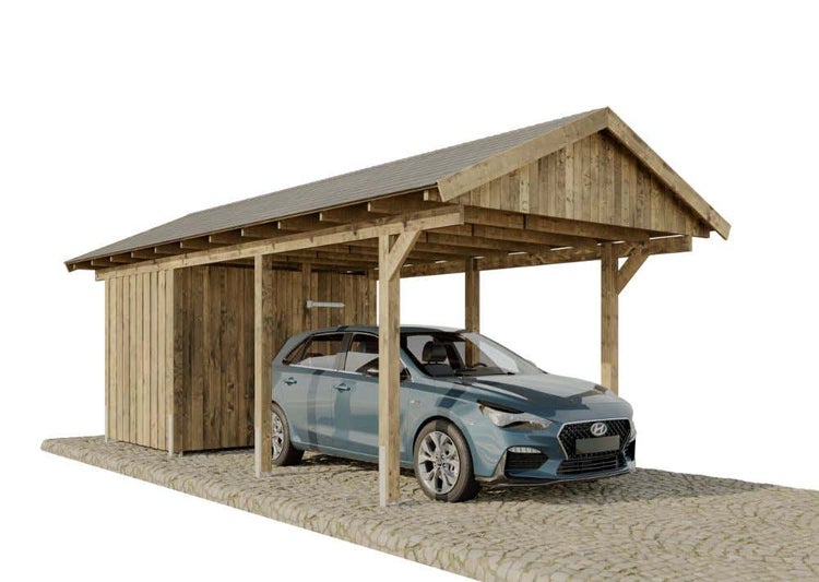 Alpholz Satteldachcarport Tirol Carport aus Holz in Grün, Unterstand Überdachung imprägniert 3,5x7,3m