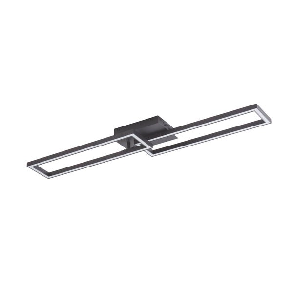 Moderne LED Deckenleuchte mit zwei ineinandergreifenden rechteckigen Rahmen in Schwarz.