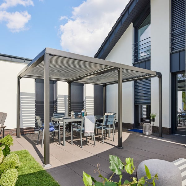 Home Deluxe - Lamellenpavillon - CANNES, Maße: 400 x 303 x 223 cm, inkl. Handkurbel, Gestell: Aluminium I Terrassenüberdachung Pergola Sonnenschutz