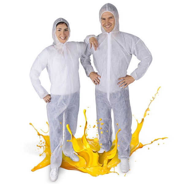 Paintbutler - 3x PP-Schutzanzug mit Kapuze - Maleranzug - Einweg - Overall zum Schutz vor Farbspritzern, Baustaub, Glaswolle, Schmutz - Weiß (XXL)