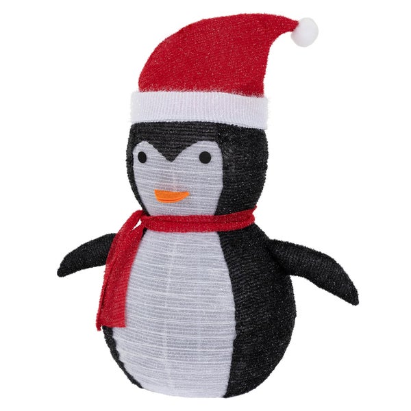 ECD Germany LED Weihnachts Pinguin mit Mütze & Schal, 68cm hoch, Gartenfigur mit 30 warmweißen LEDs beleuchtet, Timer, batteriebetrieben, Innen-Außen, zusammenfaltbar, Gartendekoration Weihnachtsdeko