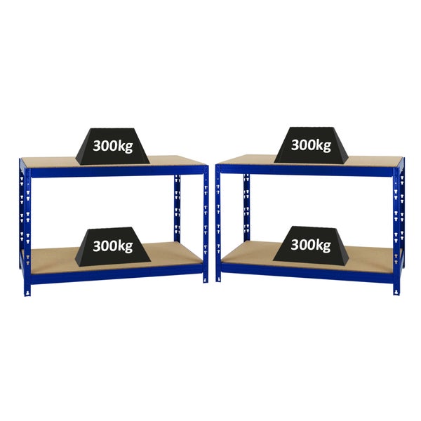 PROREGAL Mega Deal 2x Werkbank Tiger HxBxT 90 x 140 x 60 cm Fachlast 300 kg Blau