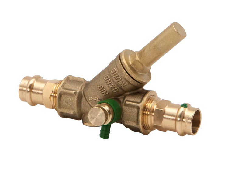Schrägsitzventil aus Messing mit beidseitigem Pressanschluss Nennweite 20.