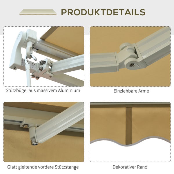 Outsunny Markise, Gelenkarmmarkise,  3,5 x 2,5 m,  Alu Polyester, Beige Crème