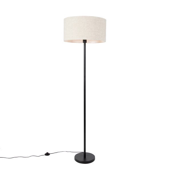 QAZQA - Modern Stehlampe schwarz mit Schirm hellgrau 50 cm - Simplo I Wohnzimmer I Schlafzimmer - Stahl Rund - LED geeignet E27