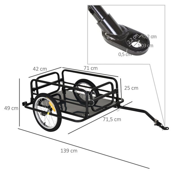 HOMCOM Fahrradanhänger, Lastenanhänger für Fahrrad, 40 kg Belastbarkeit, 139 x 71,5 x 49 cm, Stahl, Schwarz